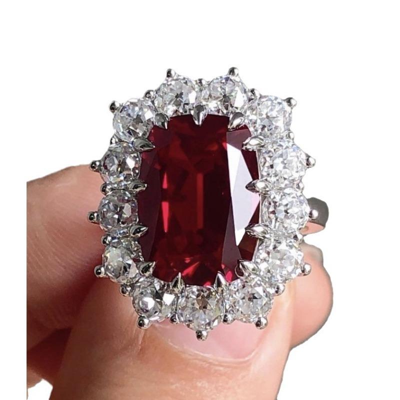 Delicate Square Flower Silver Color White Red Stone Rings Fashion Metal Party Rings for Women Jewelry