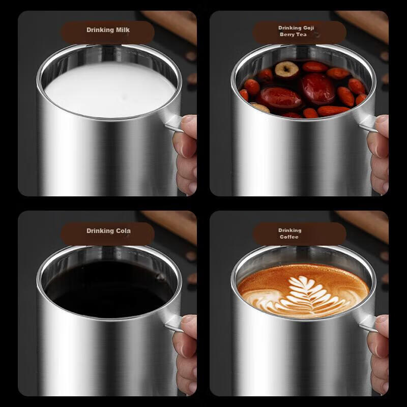 Maxcook 316 Stainless Steel Double-Layer Tea Cup with Lid and Handle for Children and Students 400ml MCB1112