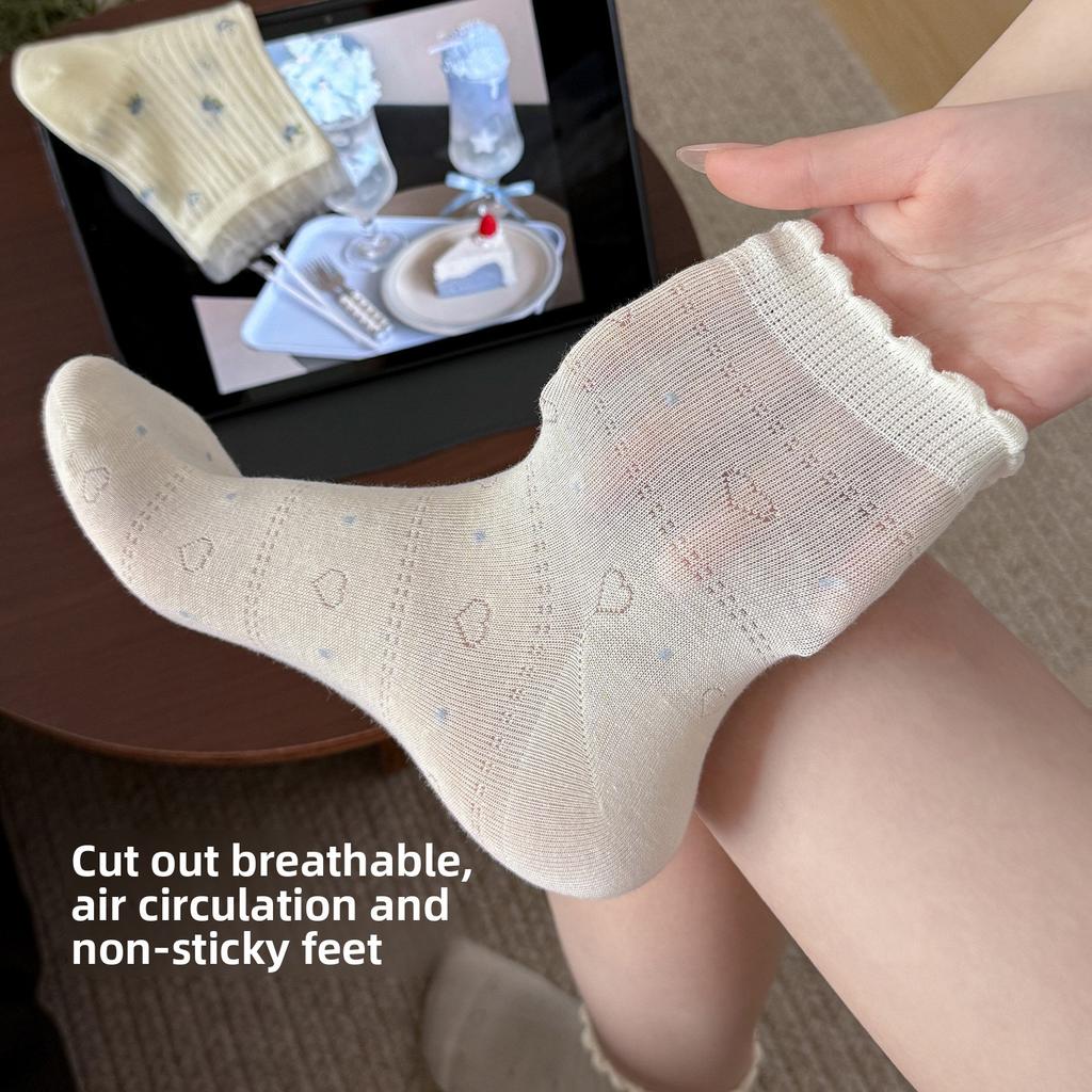 Pleated Laceless Short Socks, Ballet Style, White Mid-calf Socks, Summer Lightweight Version, Summer Layered Stockings