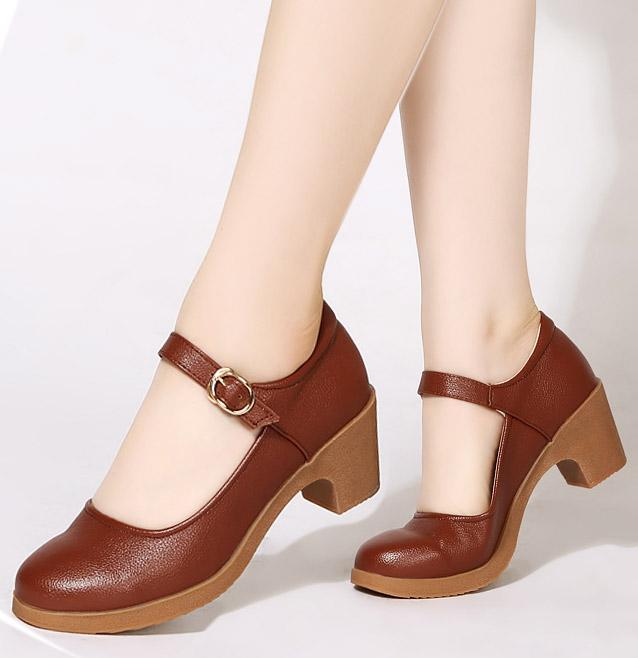 Mary Jane shoes square heel ankle strap round toe high heel pumps female comfortbale soft sole party wedding red shoes