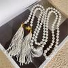 Imitation Pearls Bead Necklace Tassels Choker Elegant Fringes Neckchain Fashion Accessory for Sweaters and Waist
