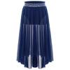 Girls Lyrical Dance Skirt Shiny Rhinestones Waistband Side Slit High Low Irregular Mesh Skirt