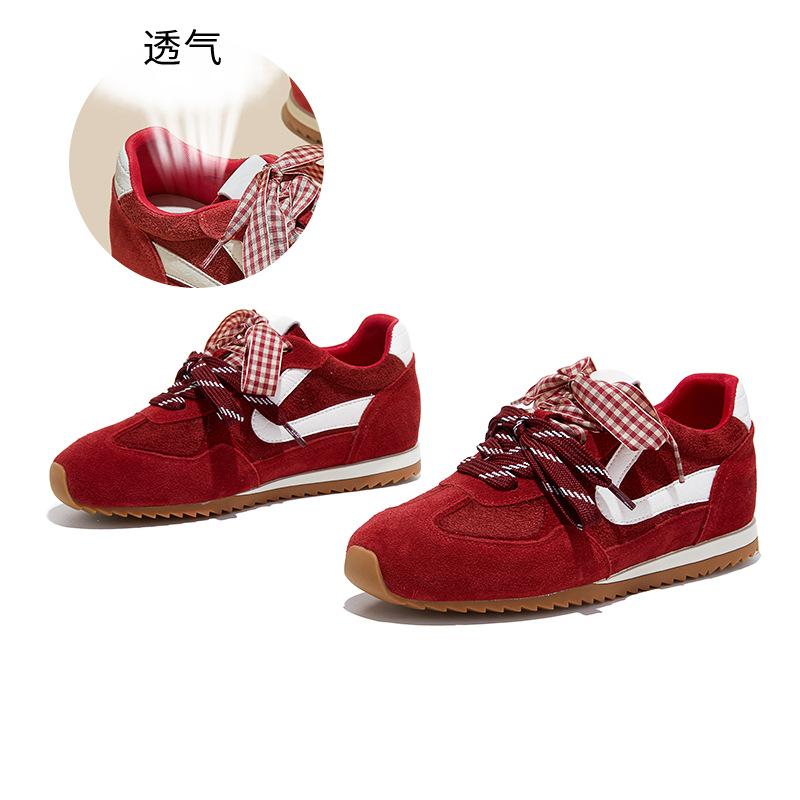 

Leather German training shoes spring thick soles increase Forrest Gump shoes double shoelaces casual sports shoes women s shoes inner height increase 35 красный