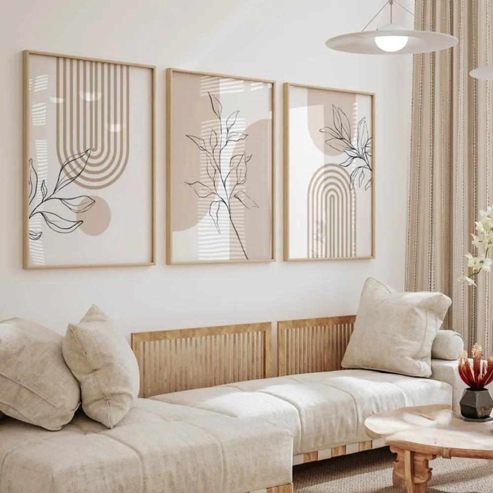 Stampe Murali Neutre per Arredamento Casa Moderno Minimalista, Poster di Piante Bohemien, Poster Decorativo Regalo per Soggiorno Camera da Letto Beige Giapponese