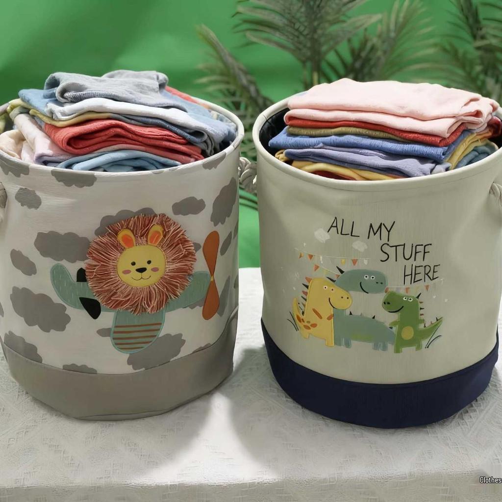 Cartoon Embroidered Fabric Toy Organizer & Laundry Basket
