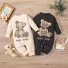 Export Ins Baby Boys' Spring and Autumn Letters Bear Paste Cloth Embroidery Long Sleeve Adjustable One-Piece Romper