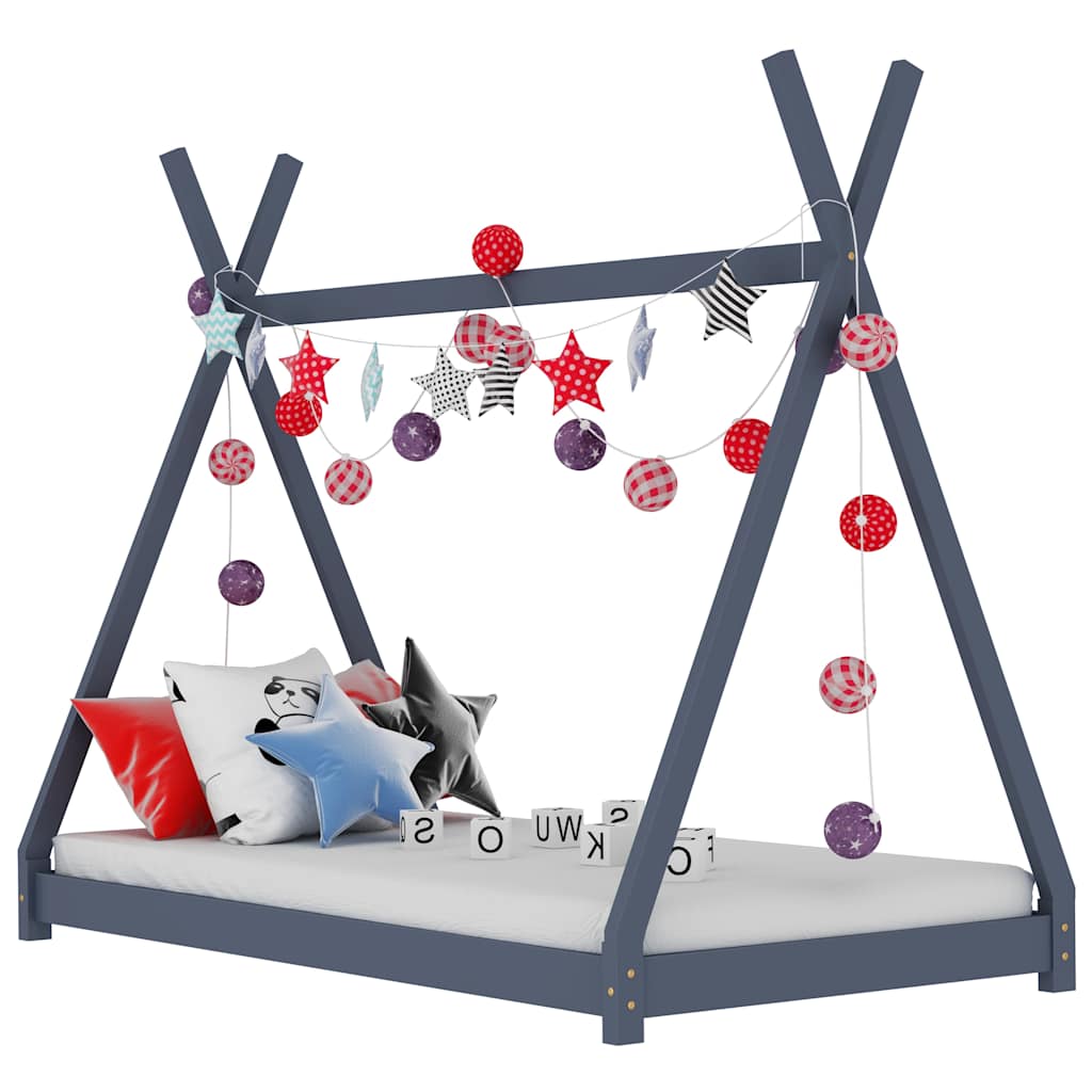 Kids Bed Frame Gray Solid Pine Wood 80 X 160 Cm