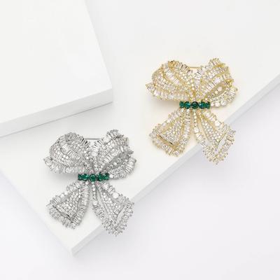 Fashion Heavy Industry Micro-Inlaid Zircon Bow Brooch Exquisite Versatile Women'S Clothing Corsage Jewelry Pin