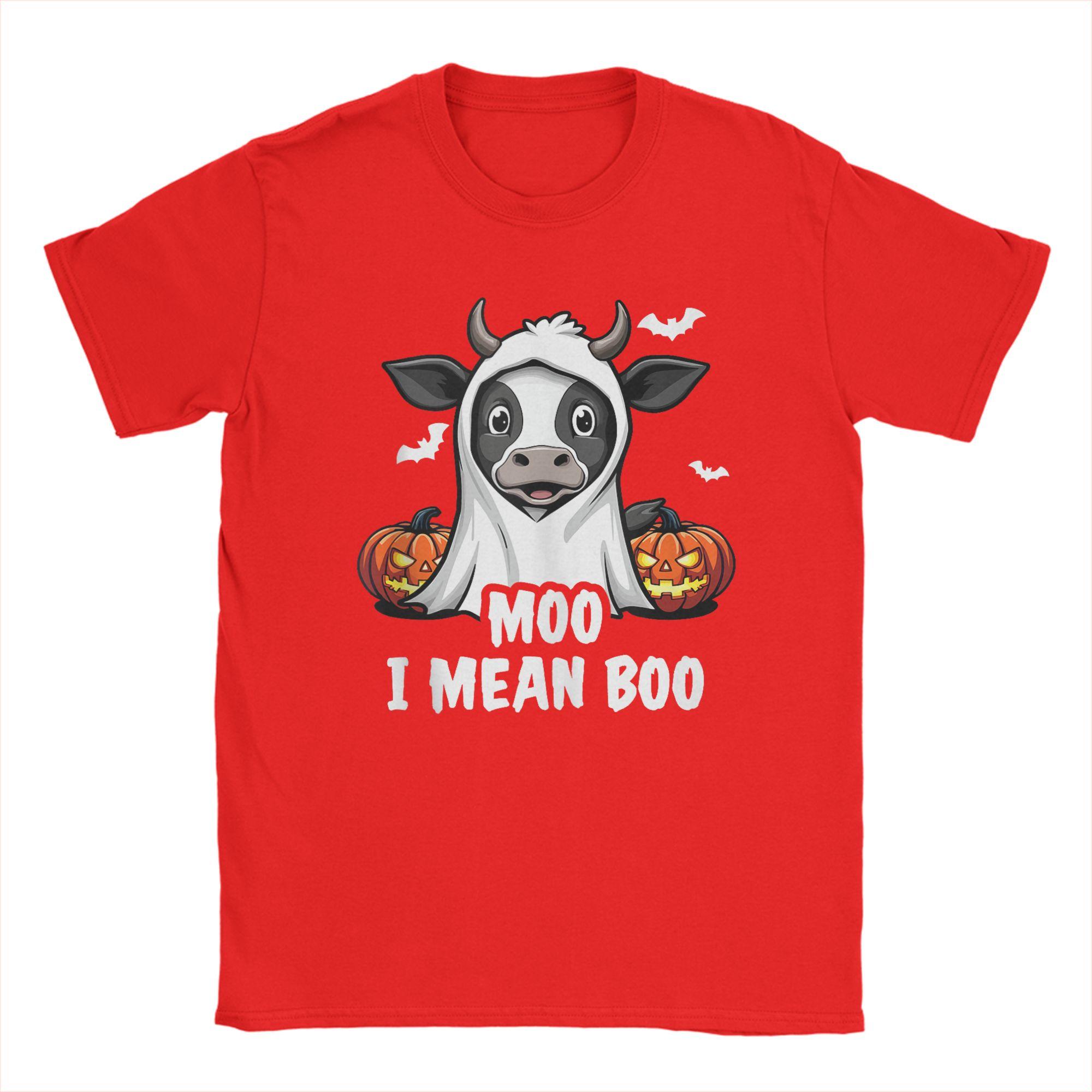 Moo I Mean Boo Funny Cow Wearing Halloween Ghost Men T Shirt Amazing Tee Shirt Short Sleeve Round Neck T-Shirt Cotton Summer Top S