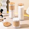 Dual-Layer Cotton Swab & Makeup Pad Storage Box - Clear, Round, Desktop Organizer