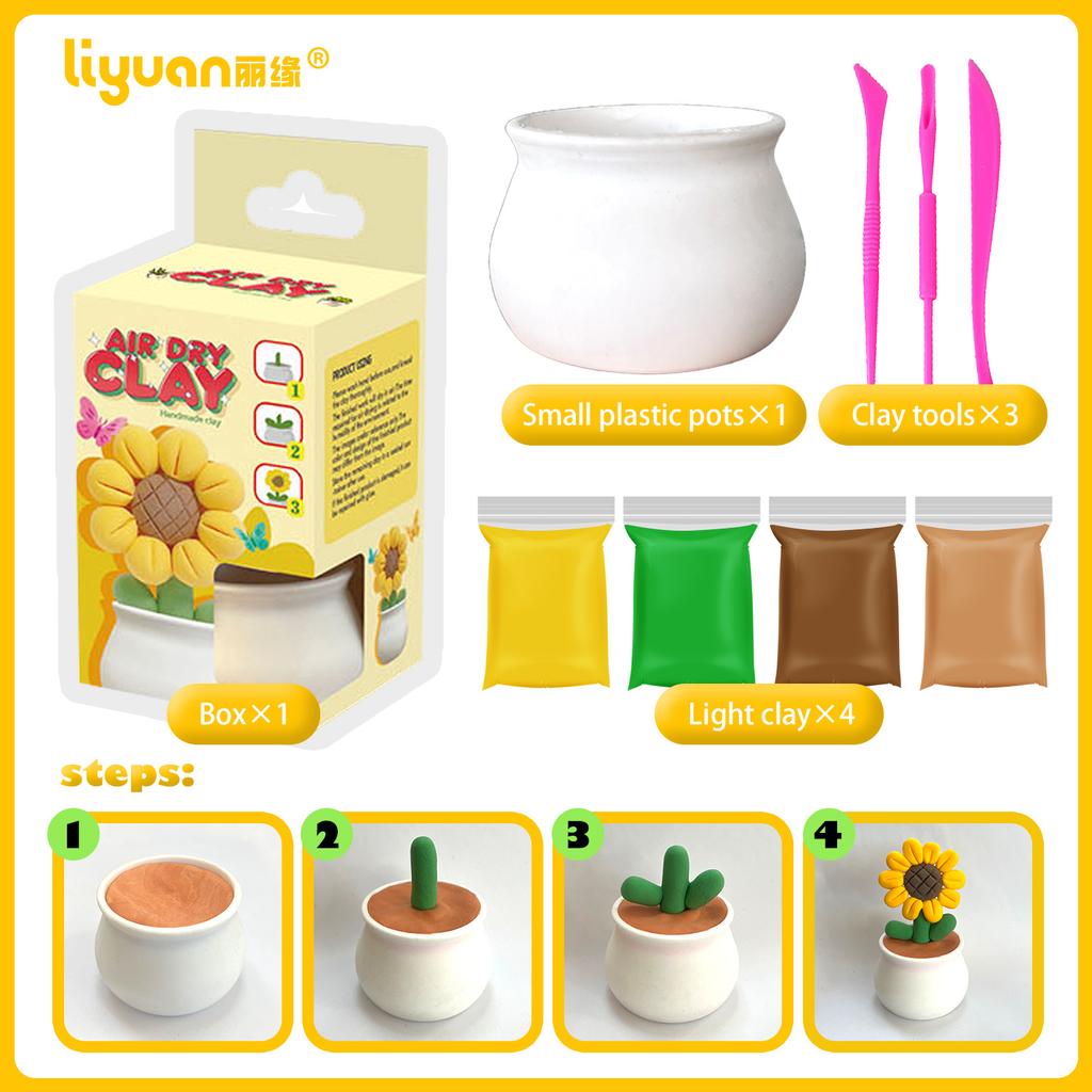 4-Color Ultra-Light Clay Succulent Pot DIY Handmade Modeling Clay Toy Set for Kids