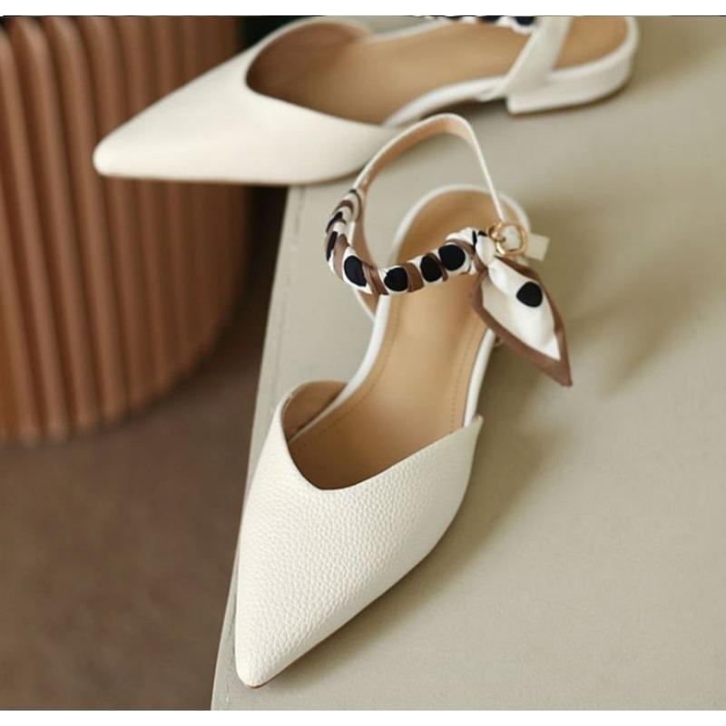Fashion New Pointed Toe Low Heel Sandals 2025 Summer Women's Shoes Luxury Woman Clothes Elegant Party Orange Shoes with Ties Designer