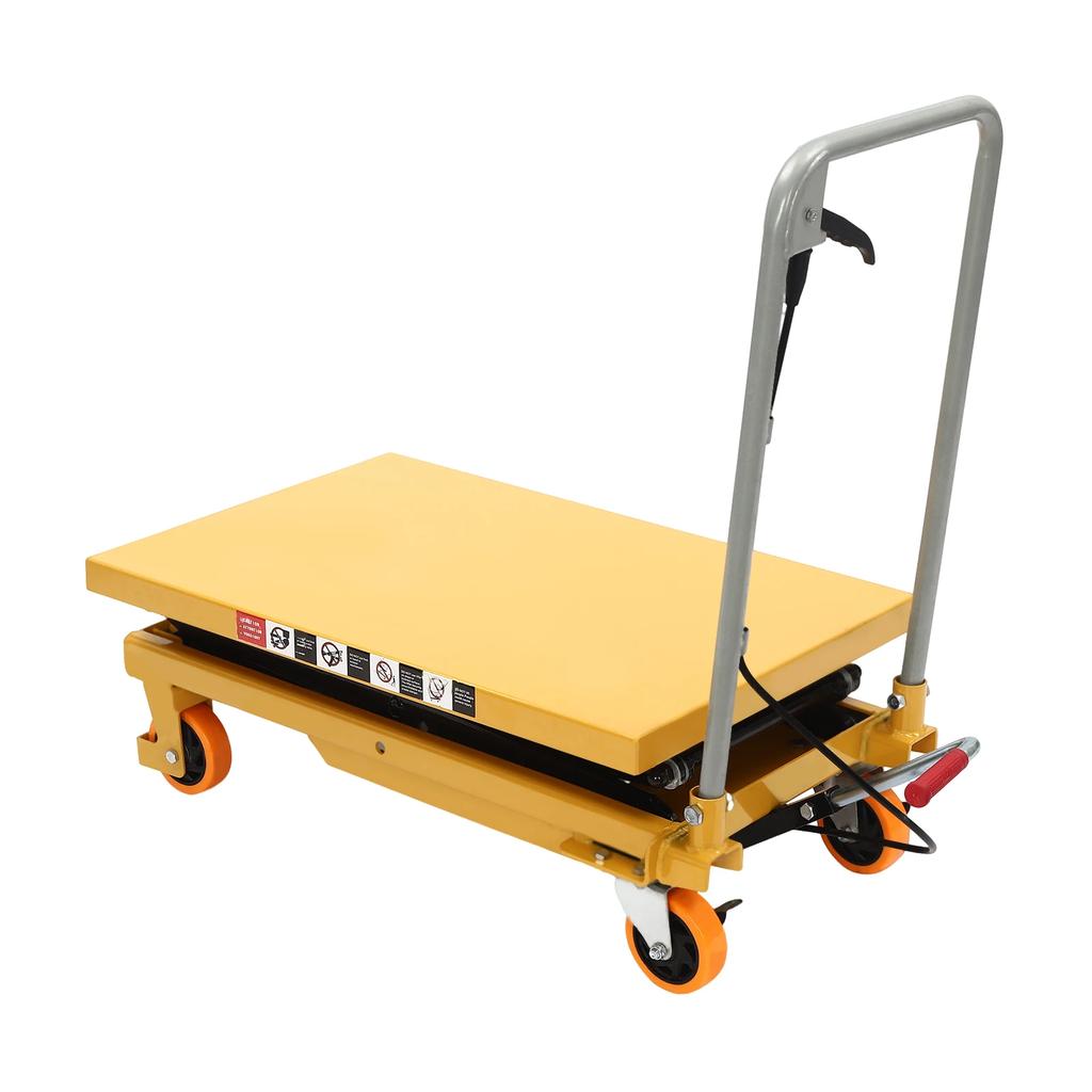 770 lbs Hydraulic Lift Platform Cart, 50-inch High Hydraulic Lift Table, Double Scissor Pallet Truck with 4 Locking Wheels
