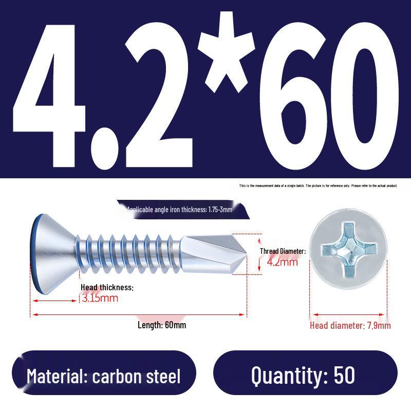 Phillips Flat Head Blue Zinc Plated Stainless Steel Self-Drilling & Self-Tapping Screws M3.9-M5.5