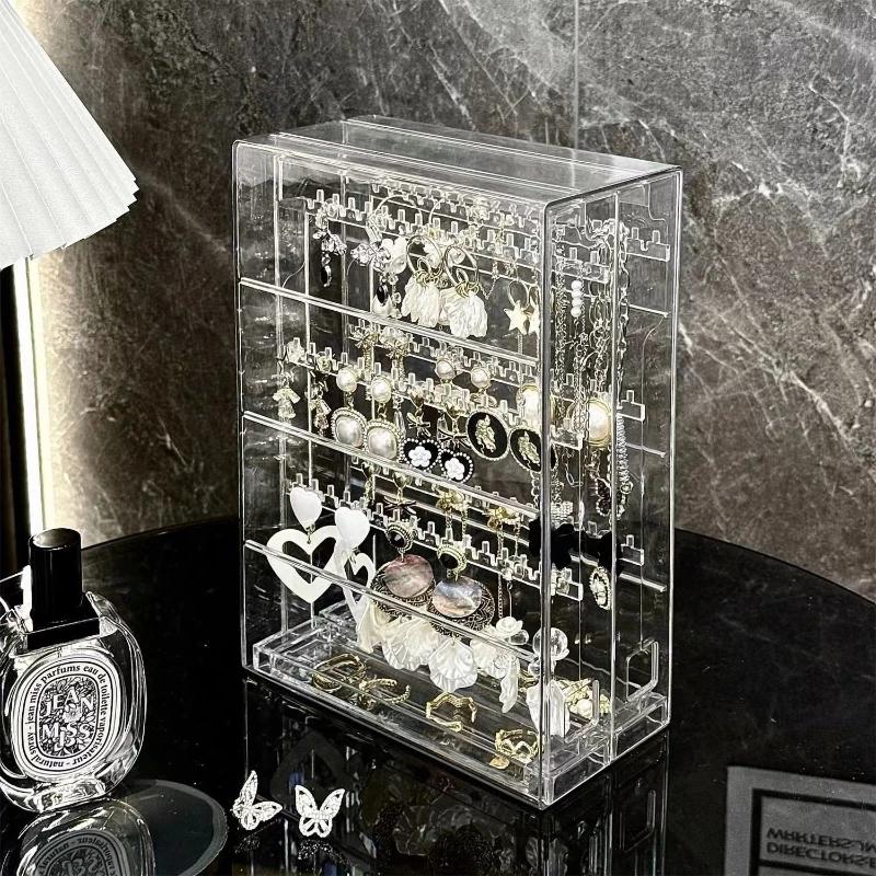 Women Jewelry Storage Box Rings Holder Necklace Earring Organizer Display Stand Large Container Transparent Dustproof Boxes Gift