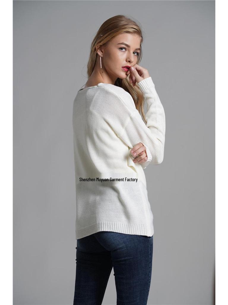 Plus Size Women's Autumn/Winter OL Cross-Stitch Knitted Sweater - Fashionable and Elegant
