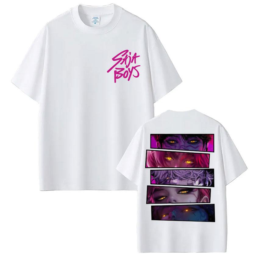 Kpop Anime Dämonenjäger Saja Jungs T-Shirts Herren Damen Vintage Trendig Beliebtes T-Shirt Oversized Baumwolle Lässige T-Shirts Streetwear