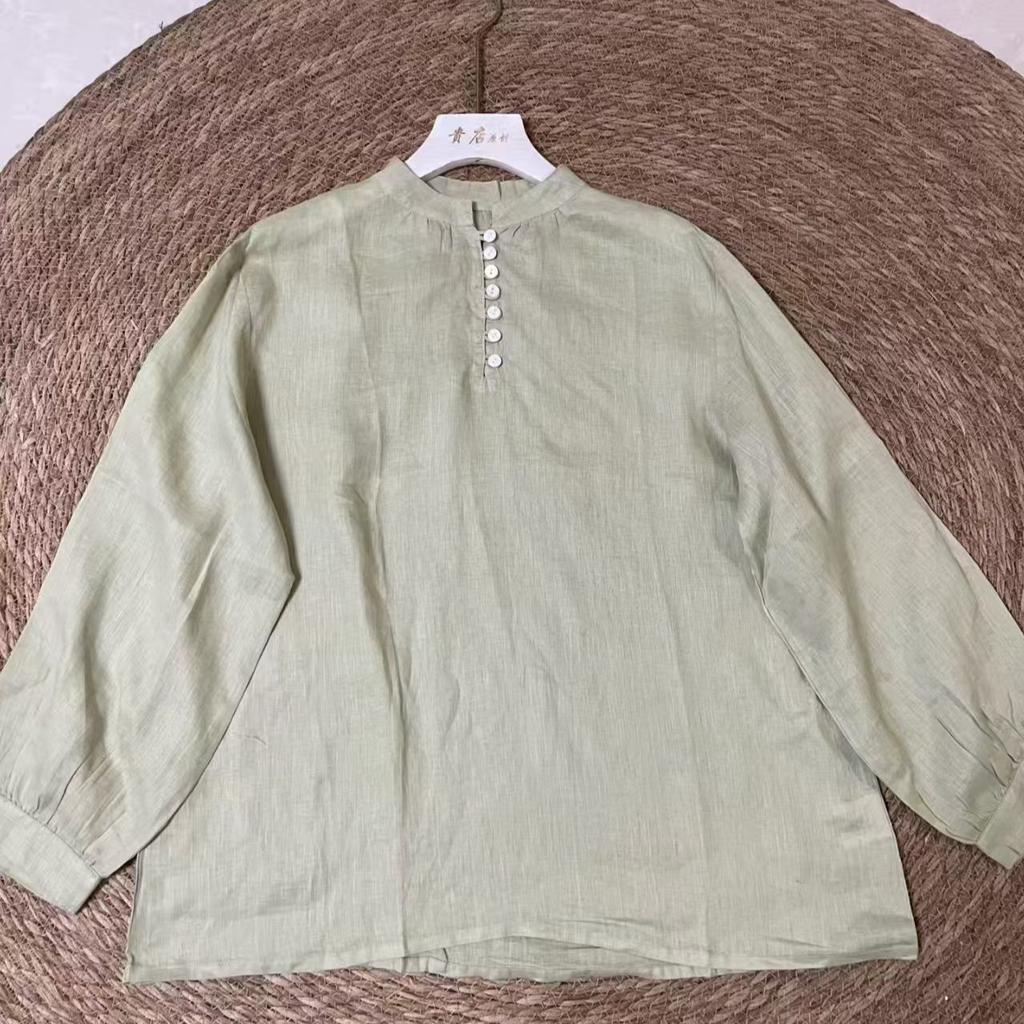 1116 Summer New Women's Crew Neck Japanese Ramie Top Semi-cardigan Ins Casual Fashion and Simplicity