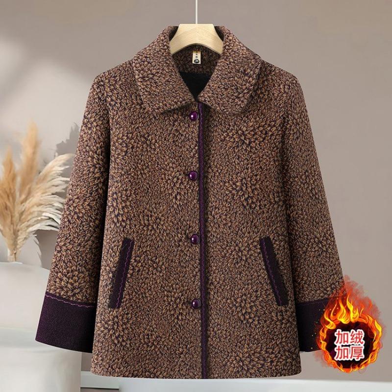 

Old women s clothing mother autumn clothing woolen coat grandma autumn and winter clothing piled thick woolen wife old man Tang clothing 5XL [Recommended 150-80 kg]
