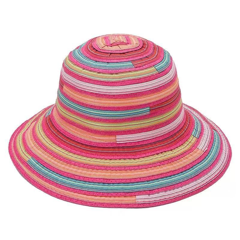 Hand Embroidered Fisherman Hat For Beach Vacation Sun Protection  Dome Colored Stripe  Style Outdoor Sun Hat