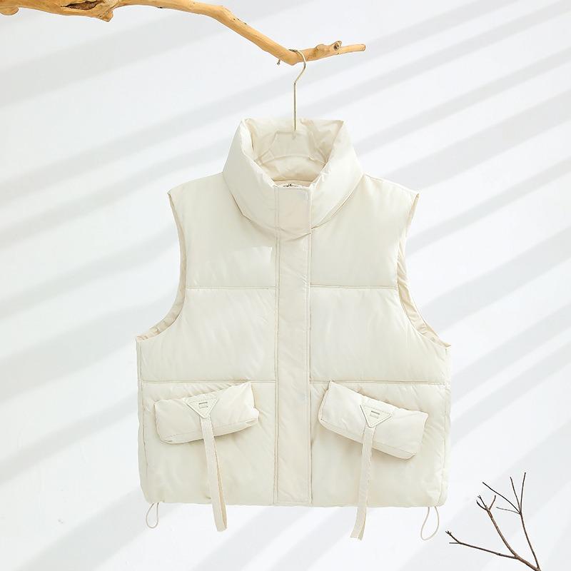 Color women's clothing spring and autumn new cotton-padded vest drawstring stand-up collar sleeveless vest