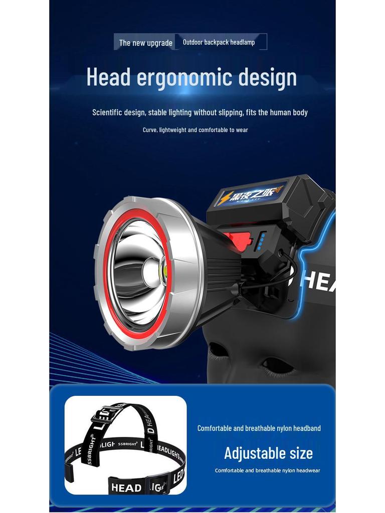 High-Intensity LED Headlamp with Long-Lasting Lithium Battery - Super Bright, Rechargeable Outdoor Fishing and Mining Light