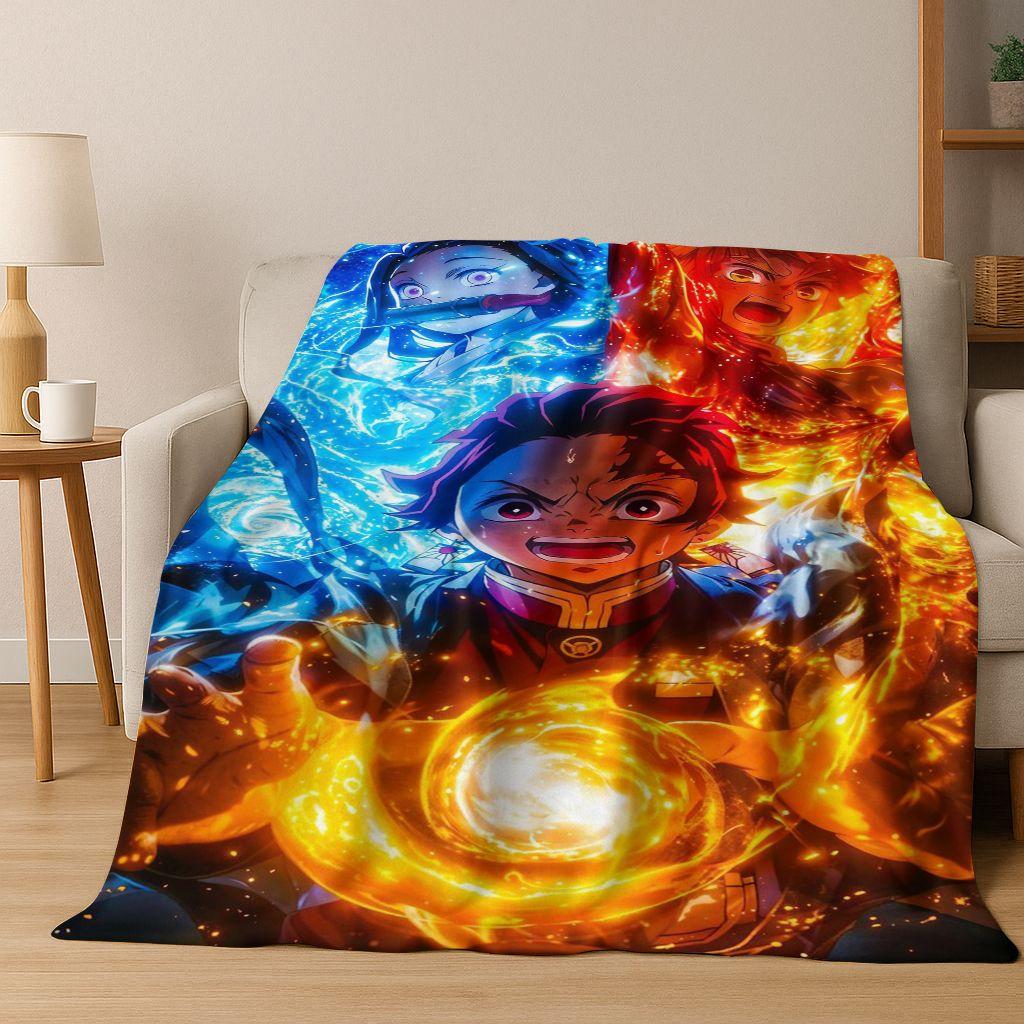 Anime Demon S-Slayer Kamado Nezuko Tanjirou Cartoon Flannel Blanket,Cozy Soft Throw Blanket for Home Bedroom Bed Sofa Cover Kids
