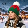 Warm Cuffed Cap for Women Christmas Elf Hat, Cozy Winter Knit Hat with Pom Pom, Stretchy Skull Outdoor Cold Weather Soft Polyester
