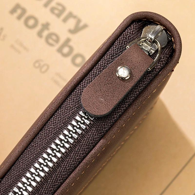 Men's Large Capacity Short Wallet Fashion Retro Trifold Zipper Multi-Card Holder with Chain Accessory