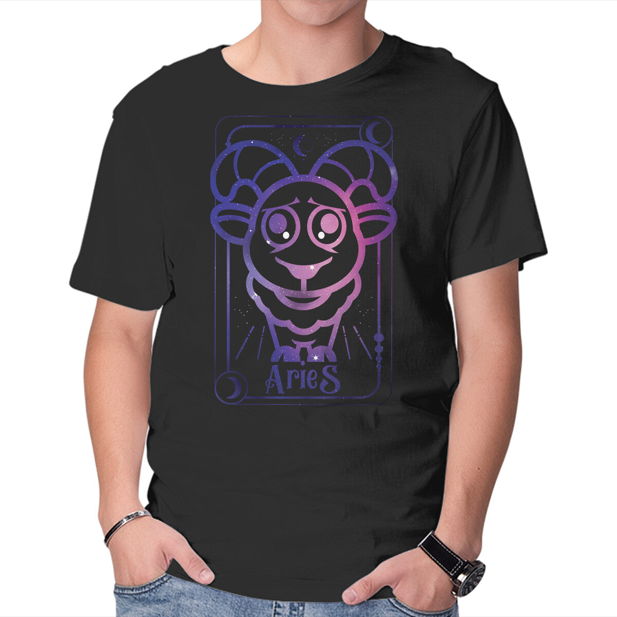 Unisex Crew Neck T-Shirt Aries Galaxy Sign Graphic Short Sleeve Casual Tee XXXXL
