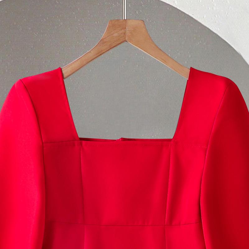 Girls' Fashionable Dress Autumn Elegant Square-neck Long-sleeved Dress for Children