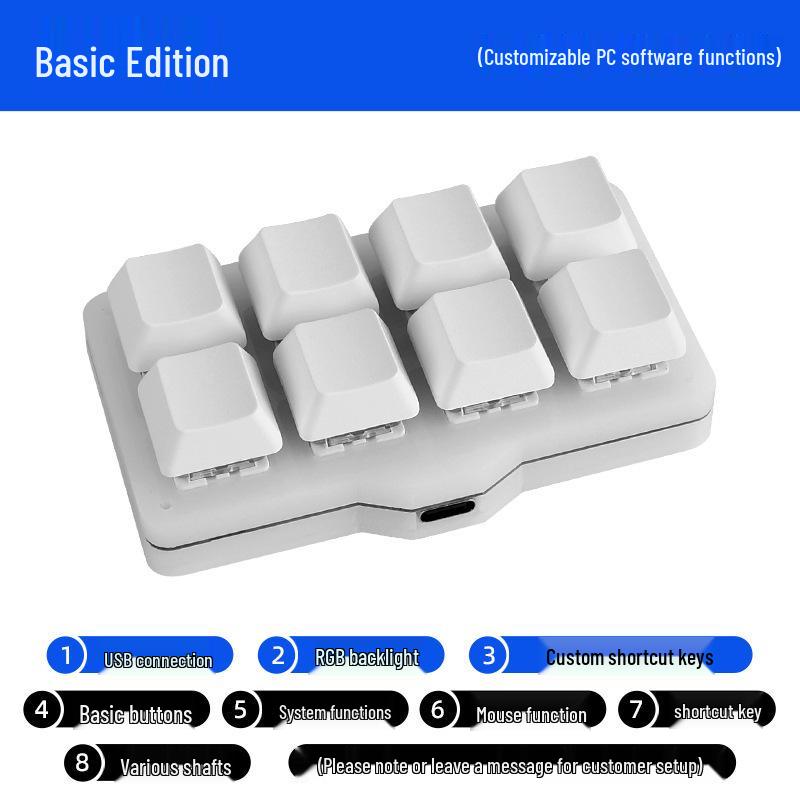 USB Custom Compact Mechanical Keyboard: 8-Key Programmable Macro Shortcut for Password Entry and Game Assistance
