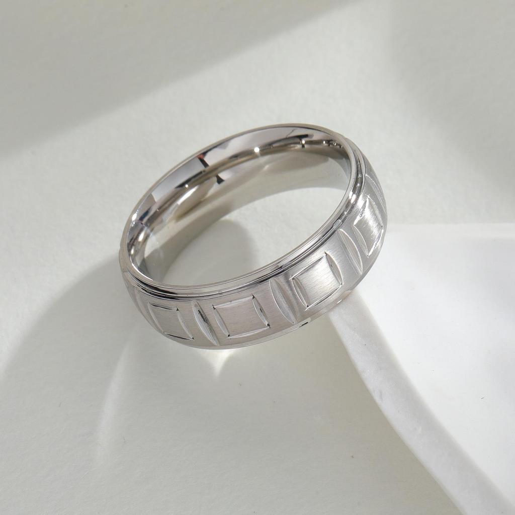 European and American Retro Engraved Stainless Steel Ring - Simple Titanium Sand Surface Jewelry