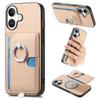 For iPhone 16 Case Ring Kickstand Leather Back Cover with Magnetic Detachable Card Holder