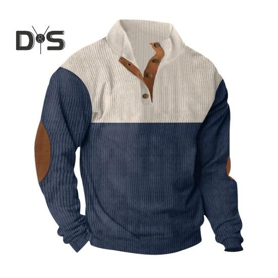 Осень-весна Мужская толстовка с воротником-стойкой на пуговицах — фото 9