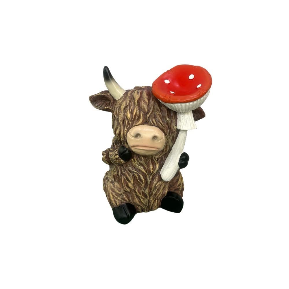 Cute Cow Statue Adorable Animal Sculpture Ornament Crafts Highland Yak Sign Figurine  Garden