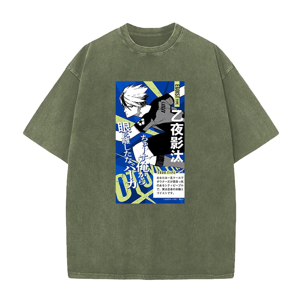 Hot Anime BLUE LOCK Eita Otoya Graphic Washed T-shirt Men Cotton Oversized Tshirts Street Tee Harajuku Male Vintage T Shirt