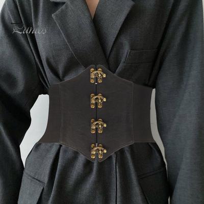 Gorset ze sztucznej skóry, szeroki pas z rondem, elastyczny pas, styl retro, damski, regulowany, wyszczuplający gorset