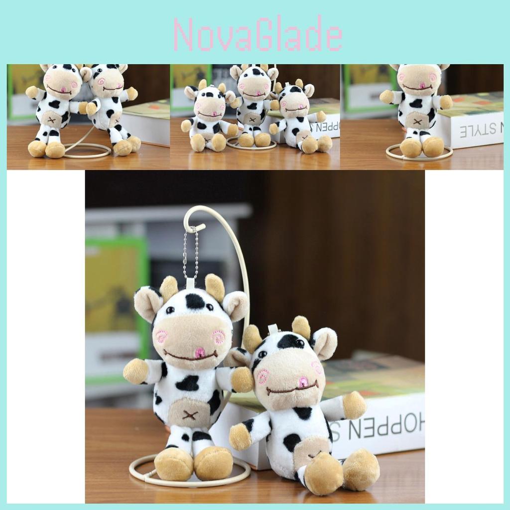 Adorable White Cow Plush Keychain Soft Spotted Toy For Backpacks And Keys