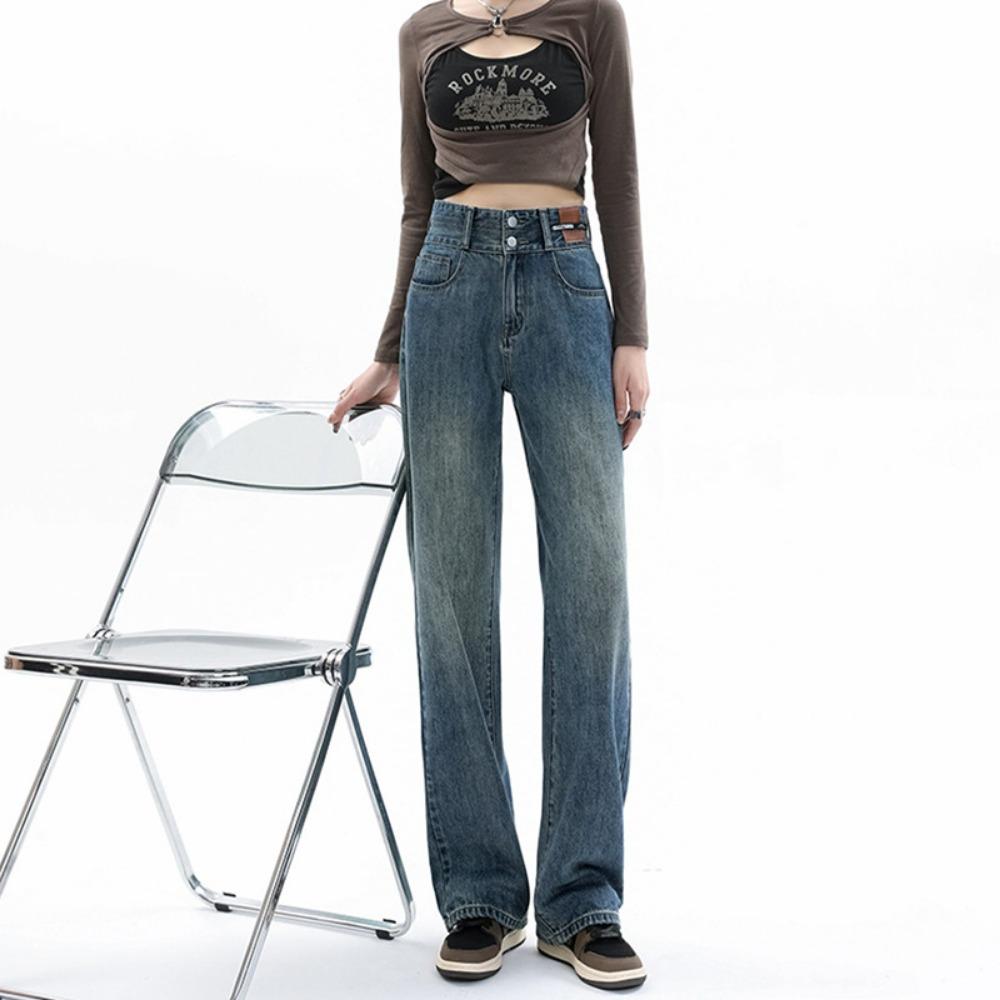 

Модные персонализированные джинсы широкие брюки женские весна и осень новые с высокой посадкой свободные прямые драпирующиеся джинсы, подметающие пол 2XL сине серый