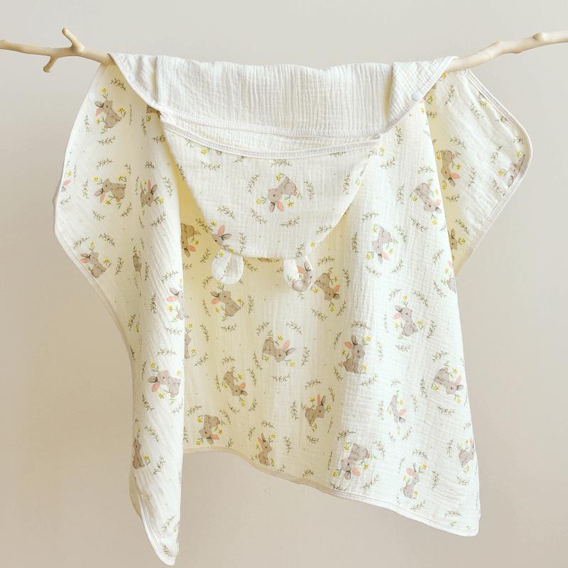 Newborn Infant Hooded Cotton Gauze Bath Towel & Swaddle Blanket