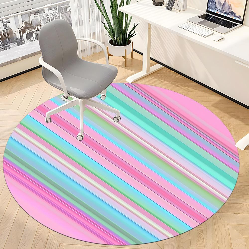 1pc Pastel Stripes Carpet for Office Non Slip, Round Carpet, Soft & Comfortable, Carpet for Office, Lightweight Round Floor Mat
