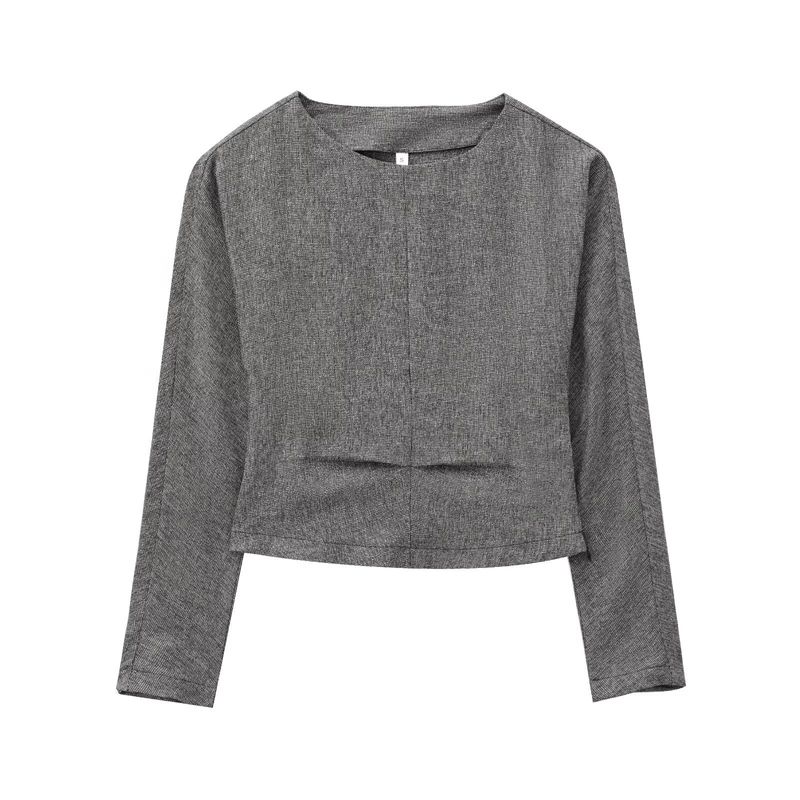 

Zbzr Autumn New Women clothes Western Style French style Versitile Fashion Pleat Decoration Long sleeve Top 2731304 Grey L