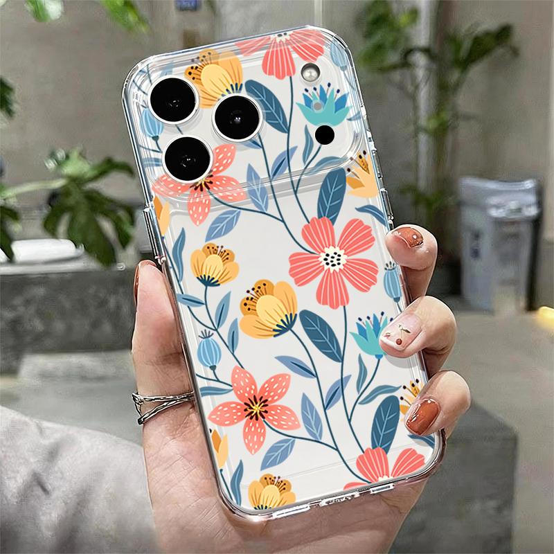 Shockproof TPU Case For iPhone 17 16 Pro 15 14 13 12 Pro Max 11 Transparent Soft Silicone Cartoon Flower Printed Phone Cover