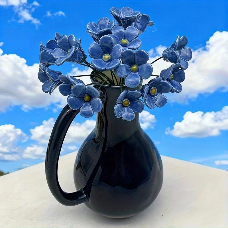 6 Pezzi Fiori Non-Ti-Scordar di Me in Ceramica Lavorati a Mano Blu Amore Artigianato Resistente allo Sbiadimento Decorazione Interno/Esterno Ornamento Artigianale per San Valentino