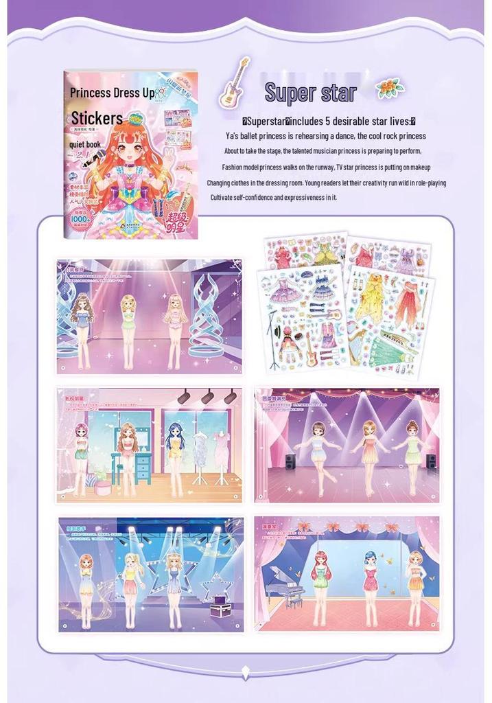 Princess Dress-Up Sticker Book for Girls Ages 2-6 - Fun Dress and Paint Attention Game