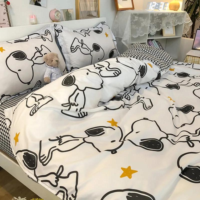 

Kawaii Dog Printed Bed Set Floral Duvet Cover Pillowcase Bedding Set Cute Bed Sheet Quilt Cover Single Queen King Size 3/4 Piece Cover 150x200cm 3pcs