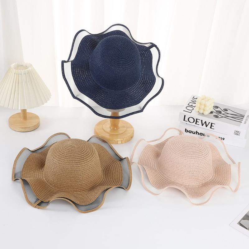 Sunscreen wavy edge straw hat high value DIY straw hat women's seaside sunshade breathable sunscreen straw hat