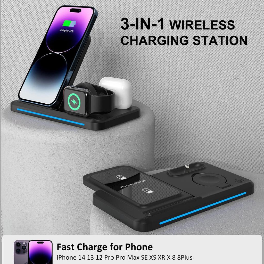 Magnetic Foldable 3-in-1 Wireless Charger for Fast Charging Apple, Samsung, Huawei, Xiaomi