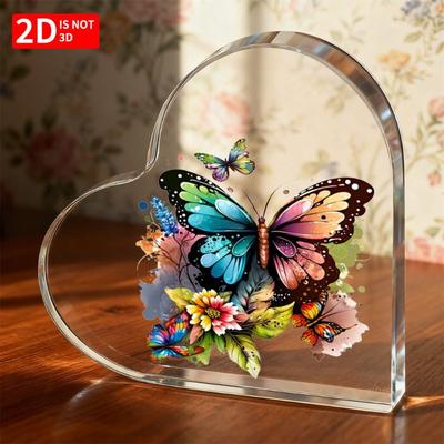 2D Flat,heart-shaped Acrylic Colored Butterfly Decoration,suitable for Living Room, Study Decoration, Room Decoration, No Electricity Required